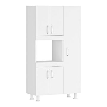 Mobila de bucatarie Defne cu loc de microunde, 5 usi, alb, 89x38x160 cm