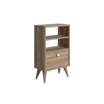 Noptiera inalta Vega cu Raft, Stejar, 45 x 25 x 74 cm