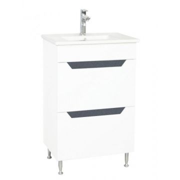 Set Baza cu front MDF si Lavoar, seria 056, 50cm, sertare, alb, antracit
