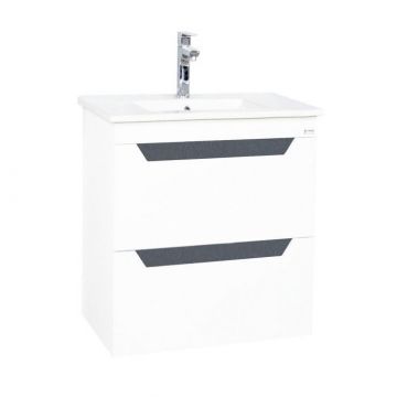 Set Baza cu front MDF si Lavoar, seria 056, 60 cm, suspendata cu sertare, alb + antracit