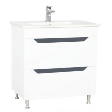 Set Baza cu front MDF si Lavoar, seria 056, sertare, 80 cm, alb antracit