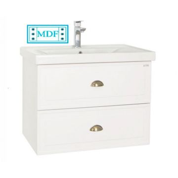 Set baza cu fronturi MDF si Lavoar seria 796, 60 cm, suspendat cu sertare, alb rustic