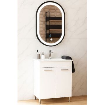 Set Baza cu Lavoar si Oglinda cu iluminare LED, seria 067, 50 cm, alb