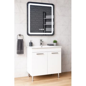 Set Baza cu Lavoar si Oglinda cu iluminare LED, seria 067, 70 cm, alb