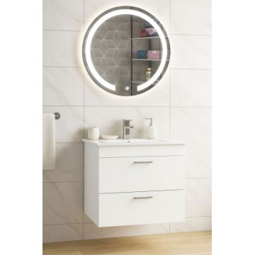 Set Baza cu Lavoar si Oglinda cu iluminare LED, seria 067, suspendata cu sertare, 60 cm, alb