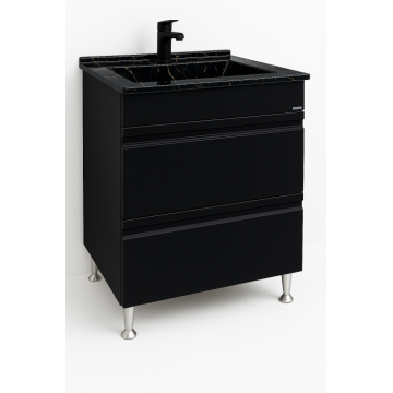 Set Baza front MDF si Lavoar granit seria 486, cu sertare, 60 cm, negru