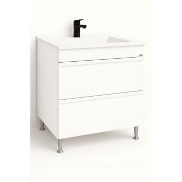Set Baza front MDF si Lavoar granit seria 486, cu sertare, 80 cm, alb