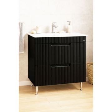 Set Baza front MDF si Lavoar seria 033, cu sertare, 80 cm, negru