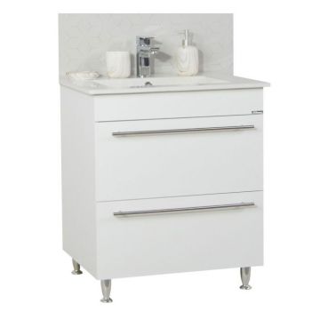 Set Baza front MDF si Lavoar seria 054, cu sertare, 70 cm, alb