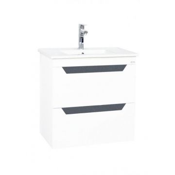 Set Baza front MDF si Lavoar, seria 056, 50 cm, suspendata cu sertare, alb antracit