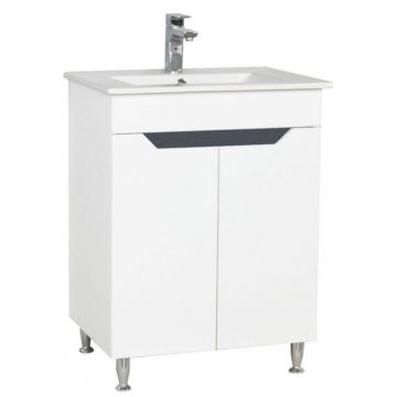 Set Baza front MDF si Lavoar seria 056, 60 cm, alb + antracit