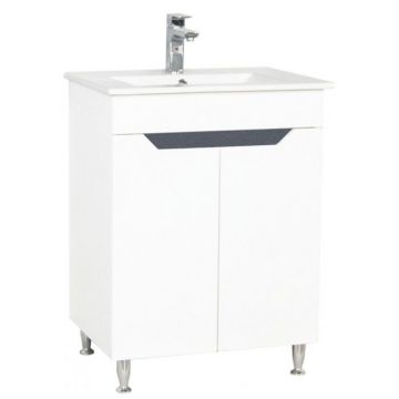 Set Baza front MDF si Lavoar seria 056, 60 cm, alb + antracit