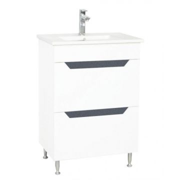Set Baza front MDF si Lavoar seria 056, cu sertare, 60 cm, alb + antracit
