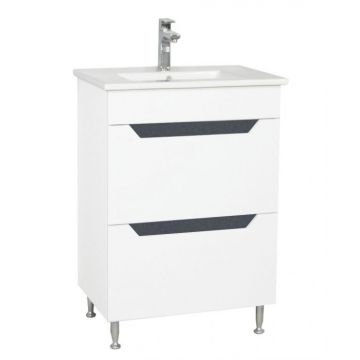 Set Baza front MDF si Lavoar seria 056, cu sertare, 60 cm, alb + antracit