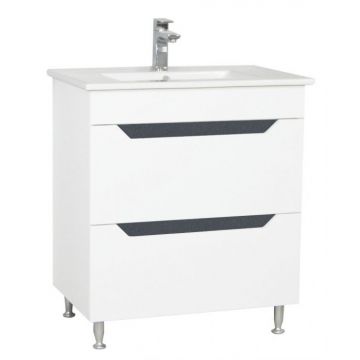 Set Baza front MDF si Lavoar seria 056, cu sertare, 70 cm, alb + antracit