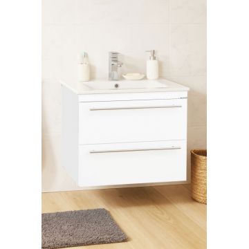 Set Baza front MDF si Lavoar seria 066, suspendata cu sertare, 60 cm, alb