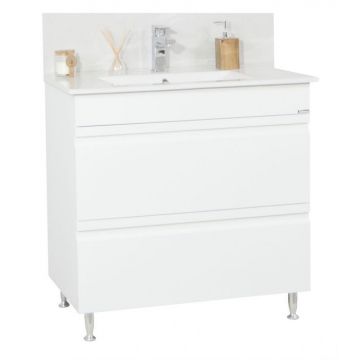 Set Baza front MDF si Lavoar seria 086, cu sertare, 80 cm, alb