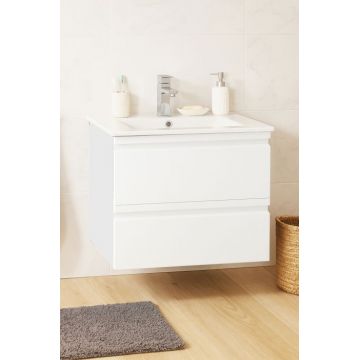 Set Baza front MDF si Lavoar seria 086, suspendata cu sertare, 60 cm, alb