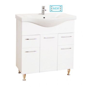 Set Baza front MDF si Lavoar seria 153, cu sertare, 75 cm, alb