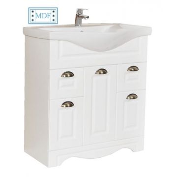Set Baza front MDF si Lavoar seria 172, cu sertare, 75 cm, alb rustic