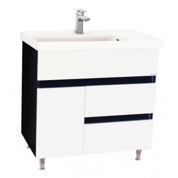 Set Baza front MDF si Lavoar seria 288, cu sertare, 80 cm, alb + negru