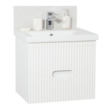 Set Baza front MDF si Lavoar, seria 709, 60 cm, suspendata cu sertare, alb