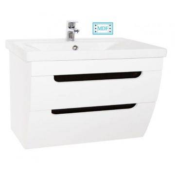 Set Baza front MDF si Lavoar seria 730, suspendata cu sertare, 80 cm, alb rustic