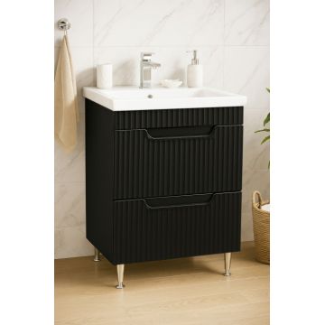 Set Baza front MDF si Lavoar seria 733, cu sertare, 60 cm, negru