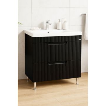 Set Baza front MDF si Lavoar seria 733, cu sertare, 80 cm, negru