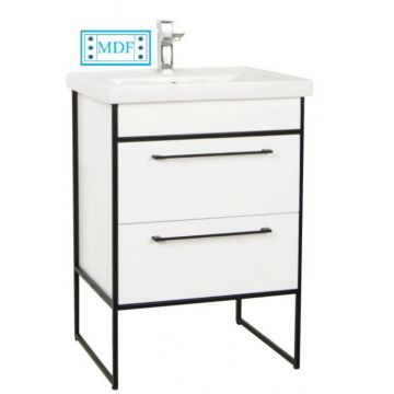 Set Baza front MDF si Lavoar seria 740, cadru metalic, 60 cm, alb