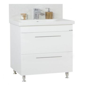 Set Baza front MDF si Lavoar seria 754, cu sertare, 80 cm, alb