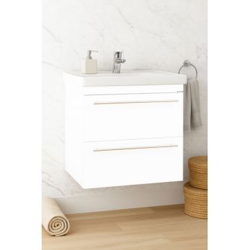 Set Baza front MDF si Lavoar seria 766, suspendata cu sertare, 60 cm, alb