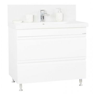 Set Baza front MDF si Lavoar seria 786, cu sertare, 100 cm, alb