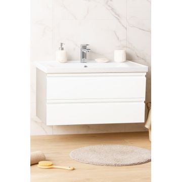 Set Baza front MDF si Lavoar seria 786, suspendata cu sertare, 100 cm, alb