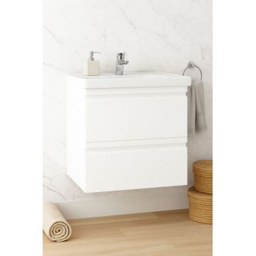 Set Baza front MDF si Lavoar seria 786, suspendata cu sertare, 60 cm, alb