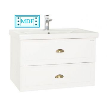 Set Baza front MDF  si Lavoar seria 796, suspendata cu sertare, 80 cm, alb rustic