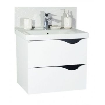 Set Baza front MDF si Lavoar seria 797, suspendata cu sertare, 60 cm, alb