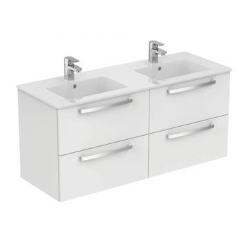 Set mobilier suspendat Ideal Standard Tempo cu lavoar dublu 120 cm, alb - Dimensiune 120 cm