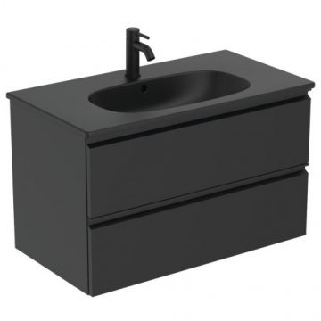 Set mobilier de baie Tesi cu doua sertare 80 cm cu lavoar Tesi - Ideal Standard, negru mat - Dimensiune 80 cm