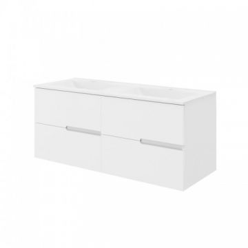 Set Mobilier Fluminia Toledo 120 cm suspendat cu sertare soft close alb lucios + lavoar 120 slim - Dimensiune 120 cm