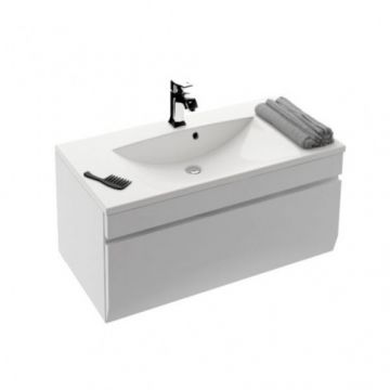 Set mobilier suspendat Oristo Horyzont alb si lavoar marmura 90 cm - Dimensiune 90 cm