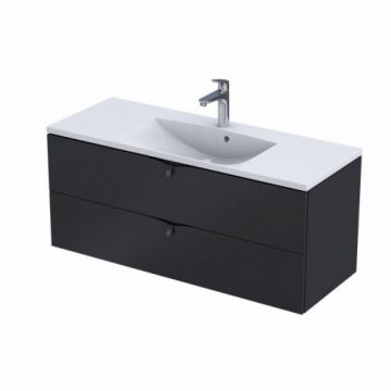 Set mobilier suspendat Oristo Siena negru mat si lavoar Amelia, 120 cm - Dimensiune 120 cm