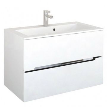 Set mobilier suspendat Oristo Silver cu 2 sertare, alb si lavoar marmura 90 cm - Dimensiune 90 cm
