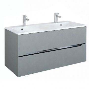 Set mobilier suspendat Oristo Silver cu 2 sertare, gri mat si lavoar marmura cu 2 cuve 120 cm - Dimensiune 120 cm