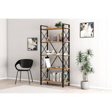 Biblioteca, Hanah Home, PAL melaminat, pin atlantic negru, 90x33.5x180 cm