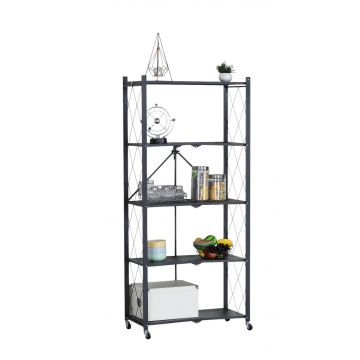 Biblioteca plianta cu 5 rafturi, UnicSpot, negru, 70x34x163 cm