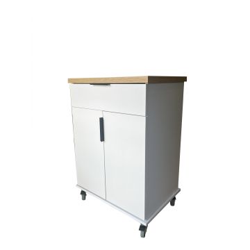 Carucior de bucatarie/insula cu sertar si rafturi, 66x46x93, alb, UnicSpot,