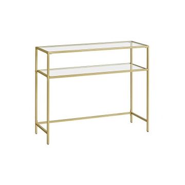 Consola din sticla securizata, Vasagle, 2 rafturi, 35 x 100 x 80 cm, LGT025A01, Auriu