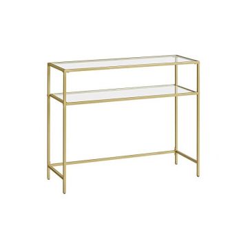 Consola din sticla securizata, Vasagle, 2 rafturi, 35 x 100 x 80 cm, LGT025A01, Auriu