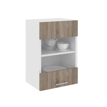 Corp Superior Karo, O Usa, cu sticla, Stejar Sonoma Inchis/Alb, 40 x 30 x 60 cm